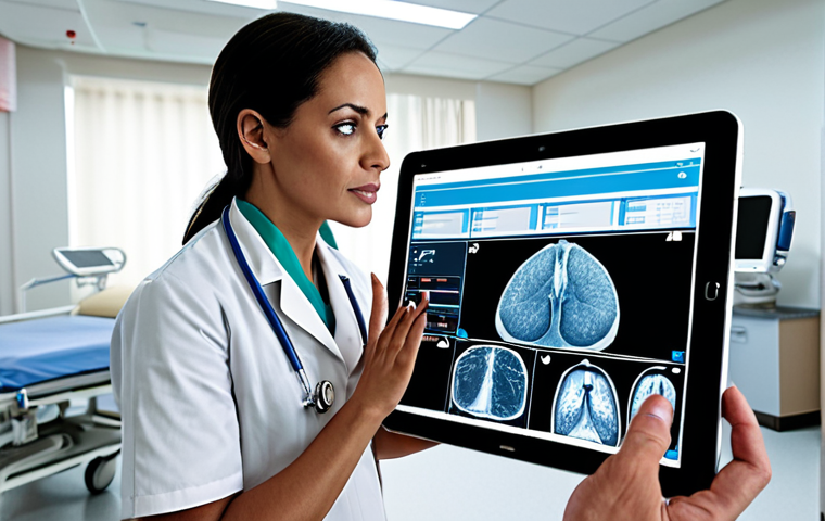 **
Prompt: Interior of a modern hospital, showcasing a nurse using a tablet to track patient location and medical equipment. Emphasize clean lines, advanced technology, and a sense of efficient workflow. Include subtle UWB (Ultra-Wideband) technology visual cues.
**